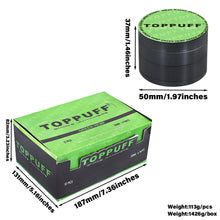 Load image into Gallery viewer, TOPPUFF Zinc Alloy Herb Grinder with Green Lid Cover, 4 Lay Ø 50 Smoker Grinder, Premium Portable Tobacco Grinder, 12 PCS/ Box