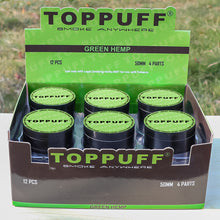 Load image into Gallery viewer, TOPPUFF Zinc Alloy Herb Grinder with Green Lid Cover, 4 Lay Ø 50 Smoker Grinder, Premium Portable Tobacco Grinder, 12 PCS/ Box